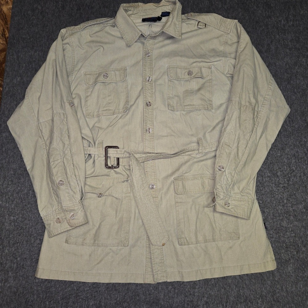 Vintage Terramare Safari Jacket Mens L Khaki Belted Utility Field Coat Outdoors